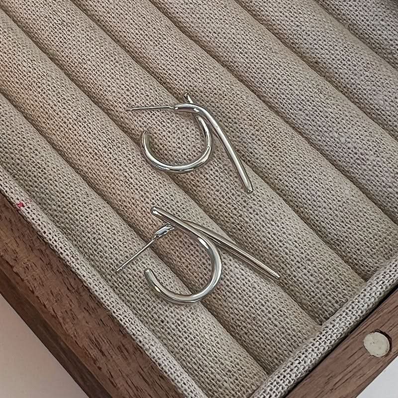Geometric Silver Line Earrings for Women