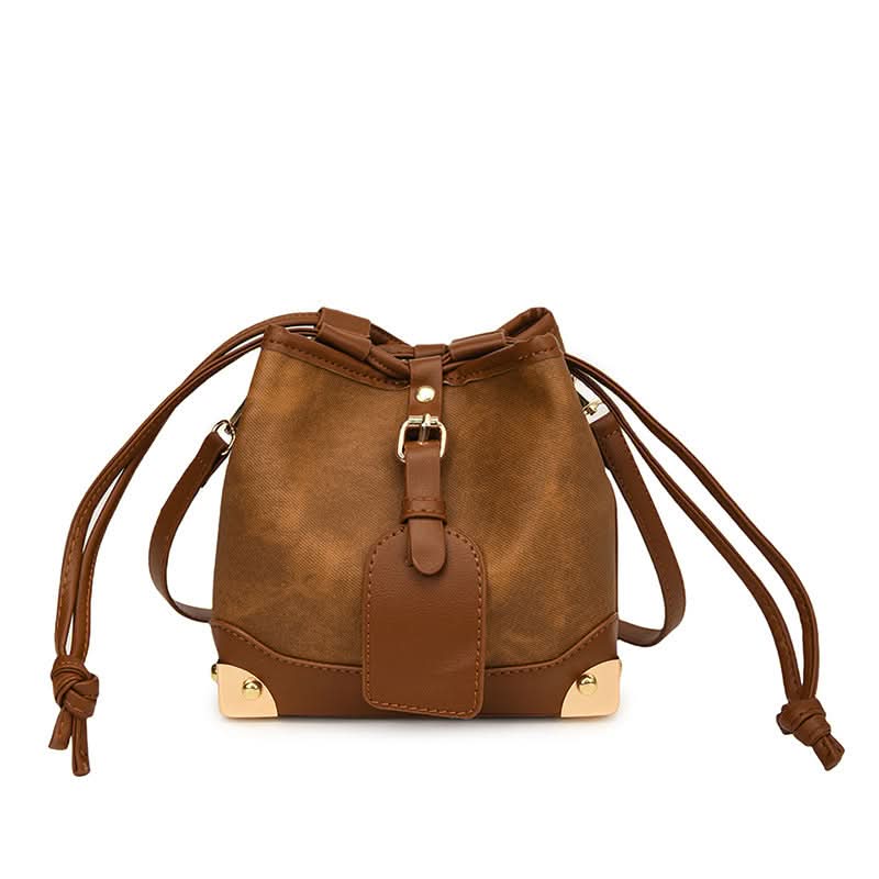 Women's PU Leather Bucket Bag – Stylish Shoulder Bag with Drawstring Closure