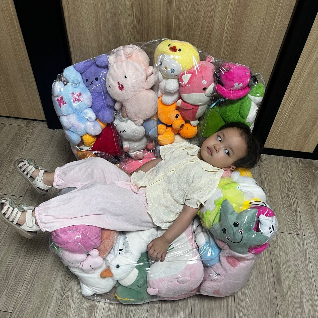 Transparent Plush Doll Lazy Sofa – Cute DIY Gift for Kids & Adults