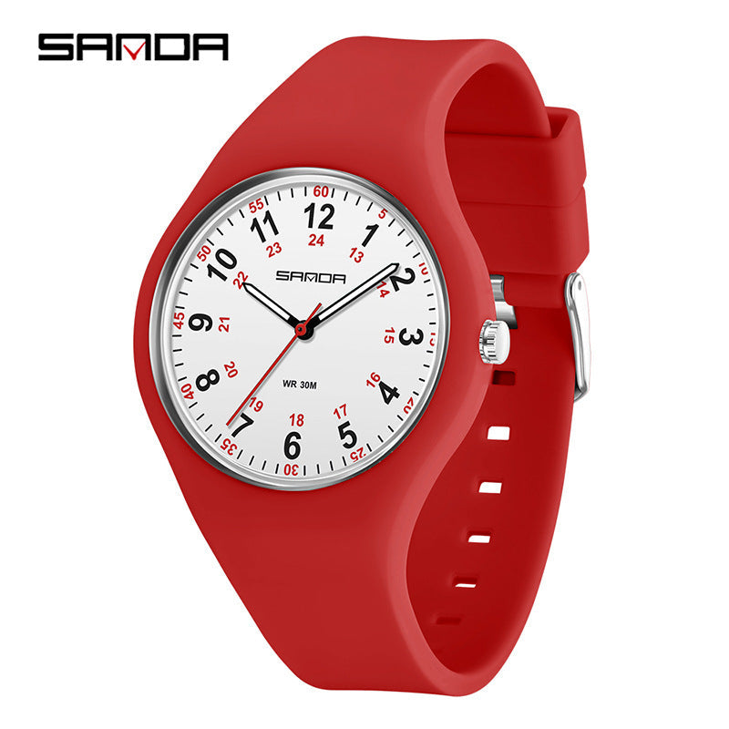 Sanda Luminous Quartz Watch – Waterproof Silicone Strap Student Sports Watch