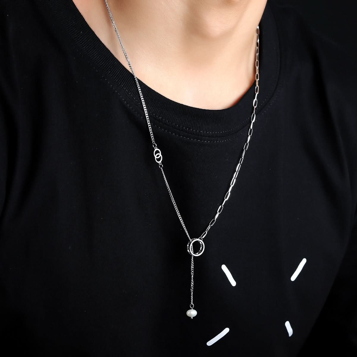 Men’s Pearl Hoop Necklace – Minimalist Silver Pendant