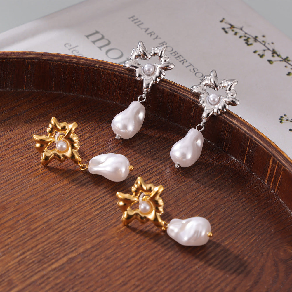 Gold-Plated Heart Shell Bead Earrings – Retro Hepburn Style | Women’s Statement Jewelry