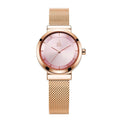 SK Women’s Fashion Quartz Watch – Stainless Steel Mesh Strap, 30M Waterproof Round Dial