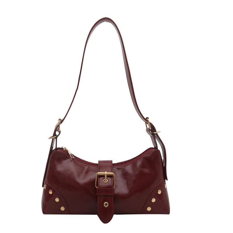 Women's Retro Rivet Shoulder Bag – PU Leather Medium Crossbody for Daily Wear