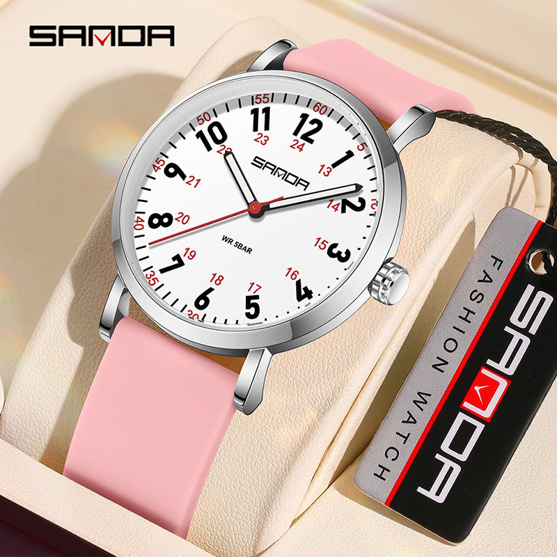 Sanda Women’s Luxury Quartz Watch – Elegant Waterproof Silicone Strap Fashion Watch