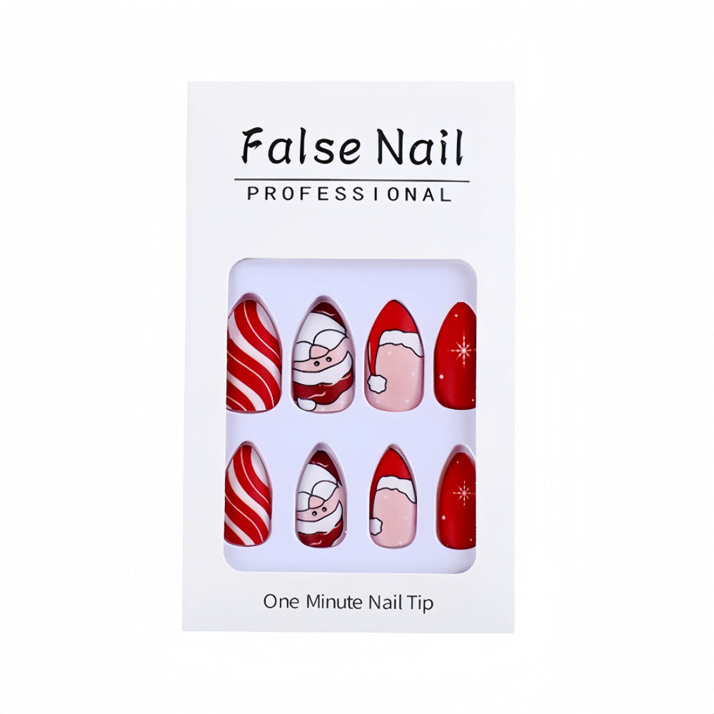 Santa Almond Press-On Nails – Medium Red Christmas Acrylic Glue-On Set