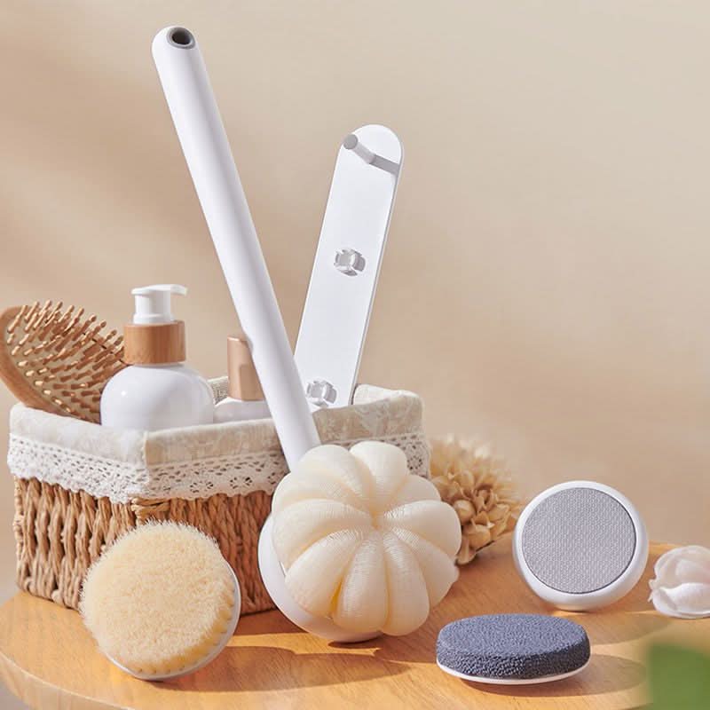 Long-Handled Bath Brush for Back Scrubbing – Soft Bristles & Loofah
