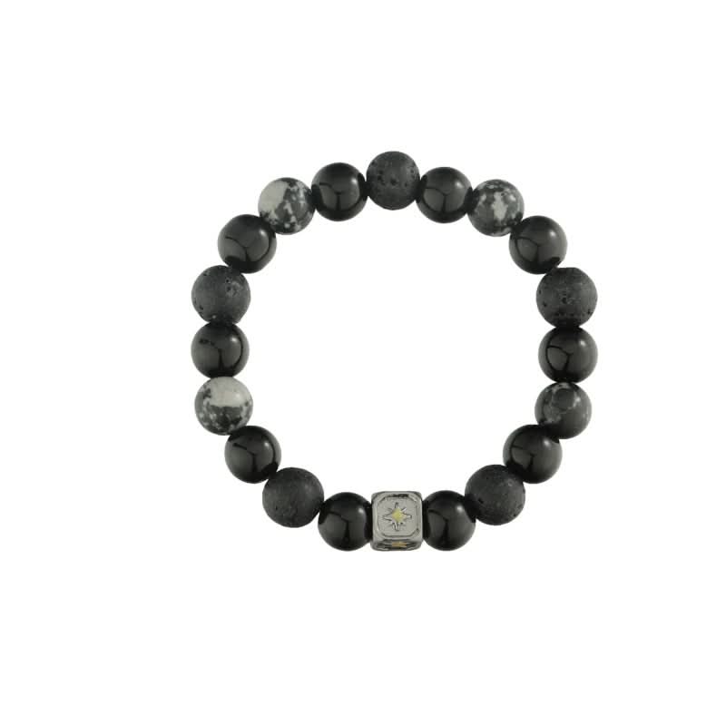 Men's Retro Black Lava Stone Beaded Bracelet