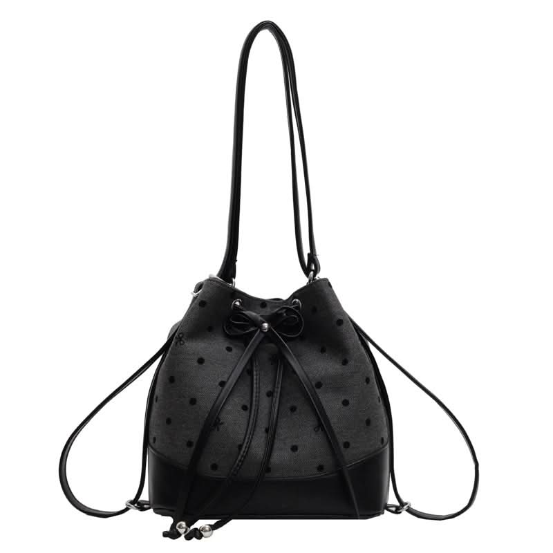 Women’s Canvas Polka Dot Bucket Bag – Drawstring Backpack Bag