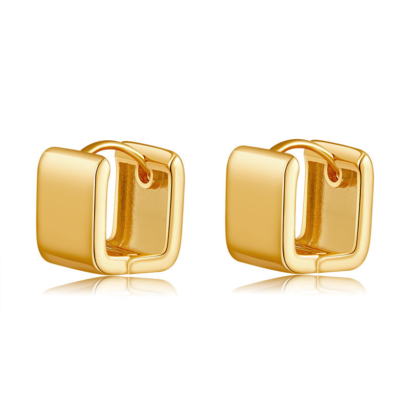 Minimalist Gold Ear Clips for Women – Square Copper Earrings, Trendy Cold Style Jewelry