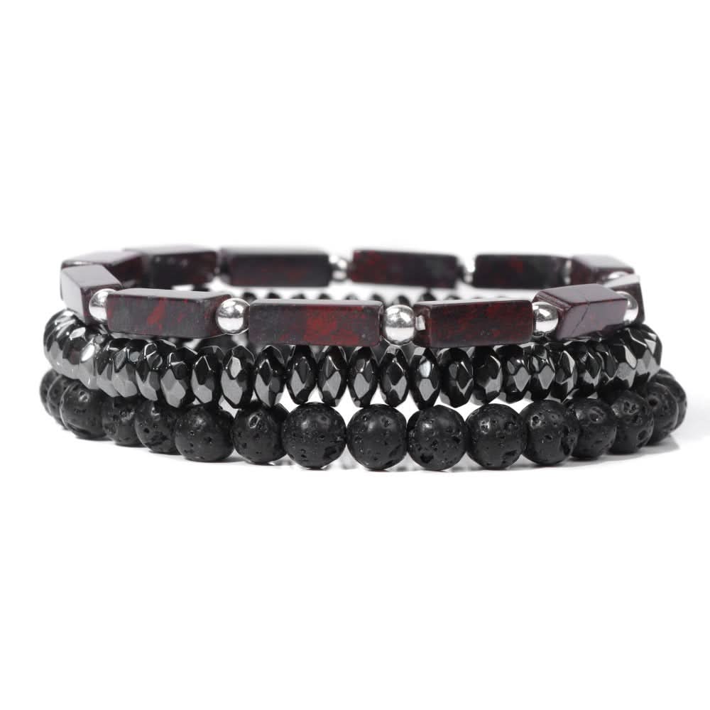 Men’s Natural Stone Bracelet – Volcanic Lava & Agate Beads