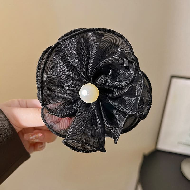 Set of 3 Women’s Flower Bud Hair Clips – Elegant Mesh Bun & Bead Shark Clips for Half-Up Hairstyles