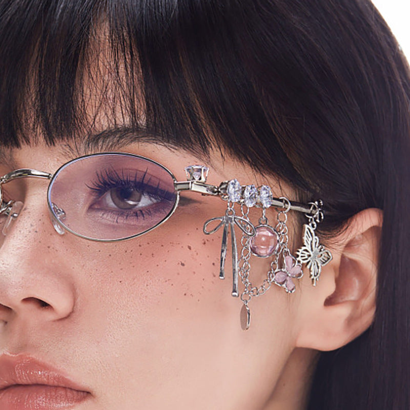 Star Diamond Oval Glasses for Women – Anti-Blue Light Fashion Eyewear with Chain