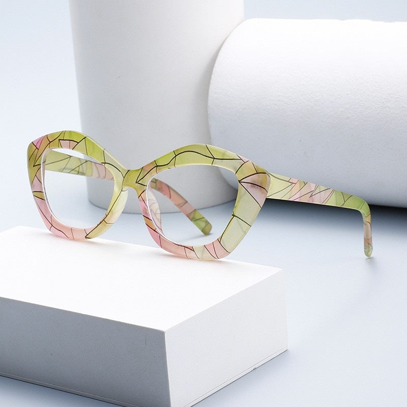 Asymmetrical Marble Pattern Blue Light Glasses Frame – Trendy Unisex Eyewear