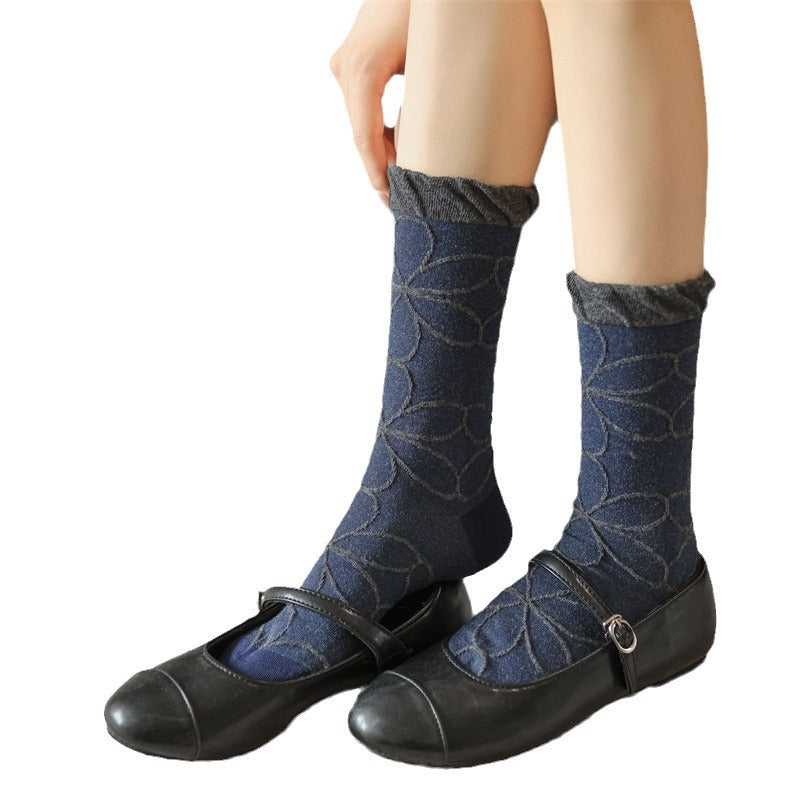 Women's Retro Cotton Socks – Mid-Tube Pile Socks, Soft & Anti-Friction Casual Style
