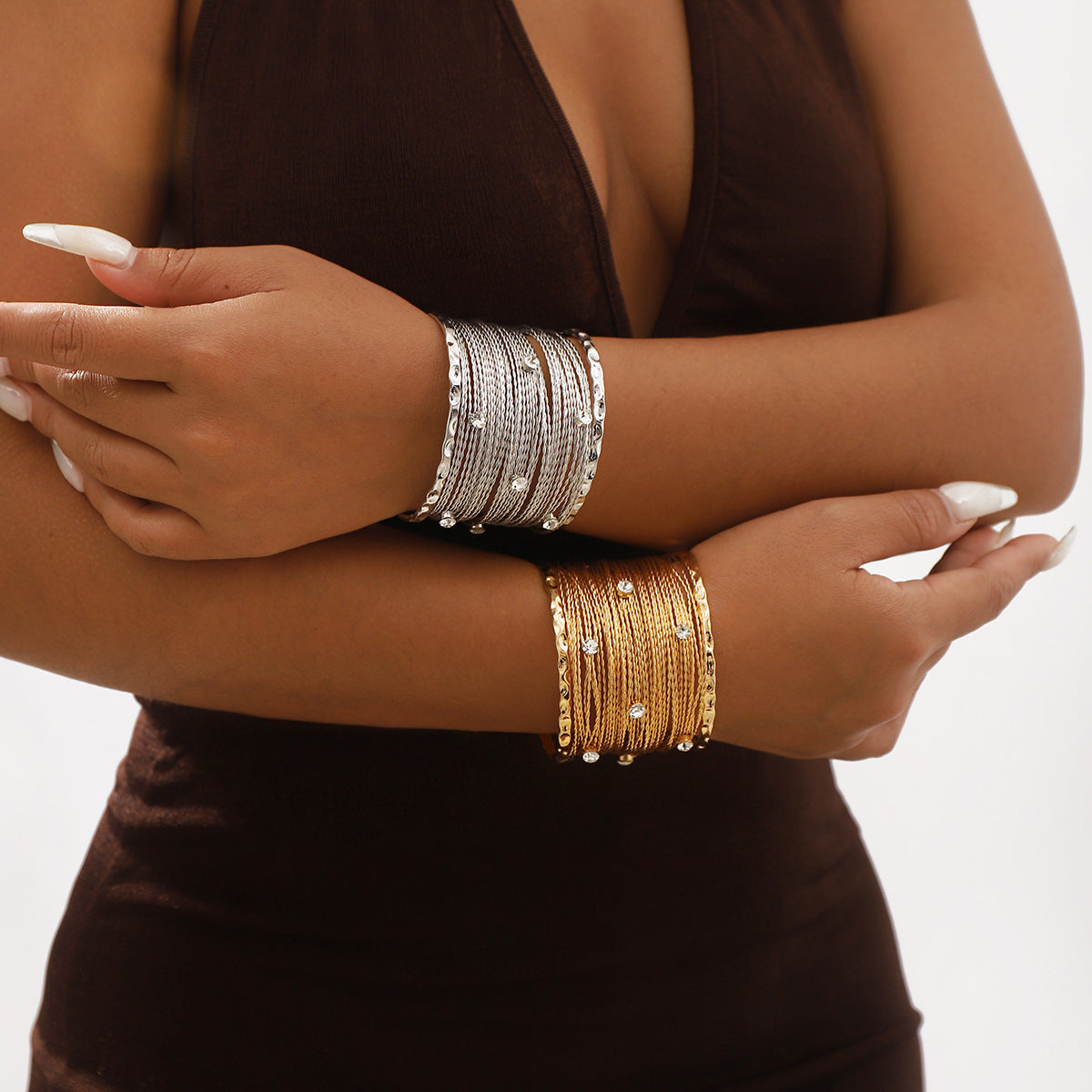 Glamorous Wrap Statement Bracelet for Women – Adjustable Multi-Strand Shine Cuff