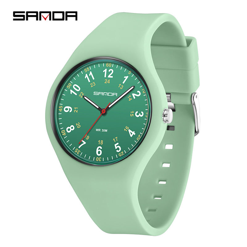 Sanda Luminous Quartz Watch – Waterproof Silicone Strap Student Sports Watch
