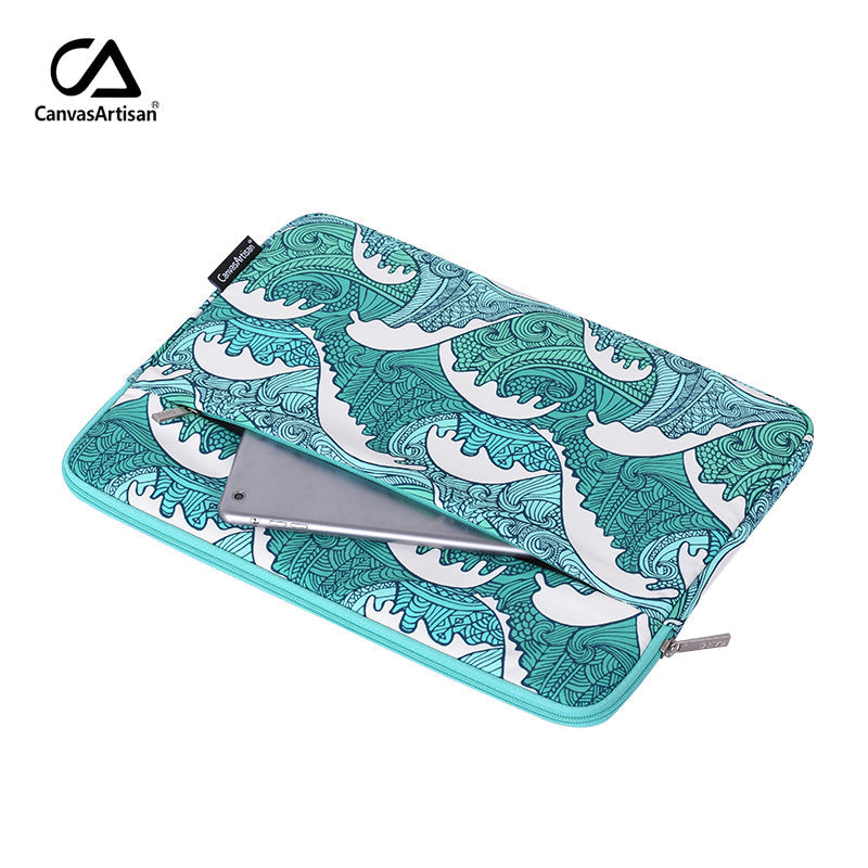 Ocean Swell Printed Laptop Sleeve – Dual Compartment Case for 11–15 Inch MacBook & More