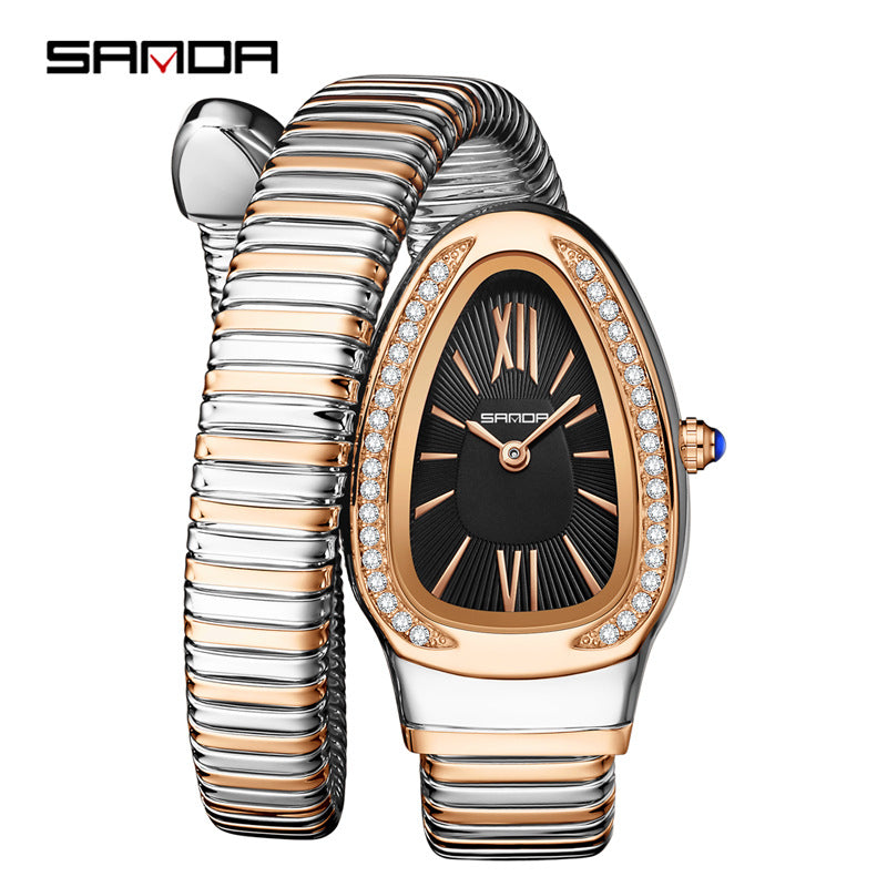 Sanda Women’s Quartz Watch – Snake-Shaped Teardrop Dial with Diamond Accents Timepiece