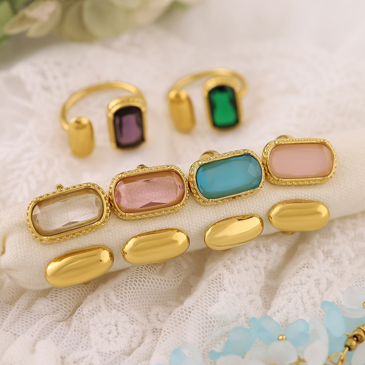 Gold Oval Zircon Ring for Women – Retro Geometric Stainless Steel Adjustable Jewelry
