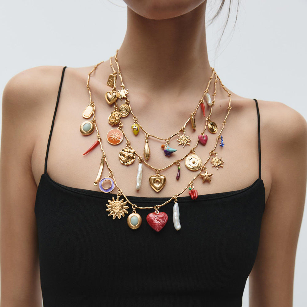 Boho Multi-Layered Beaded Necklace – Colorful Heart & Pearl Jewelry for Women
