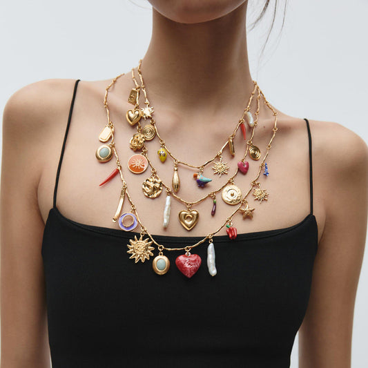 Boho Multi-Layered Beaded Necklace – Colorful Heart & Pearl Jewelry for Women