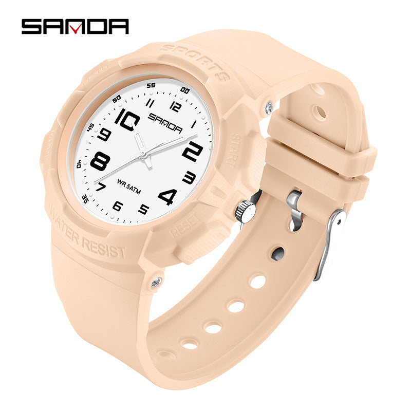 Sanda Luminous Quartz Watch – Waterproof Student Wristwatch with 24-Hour Display