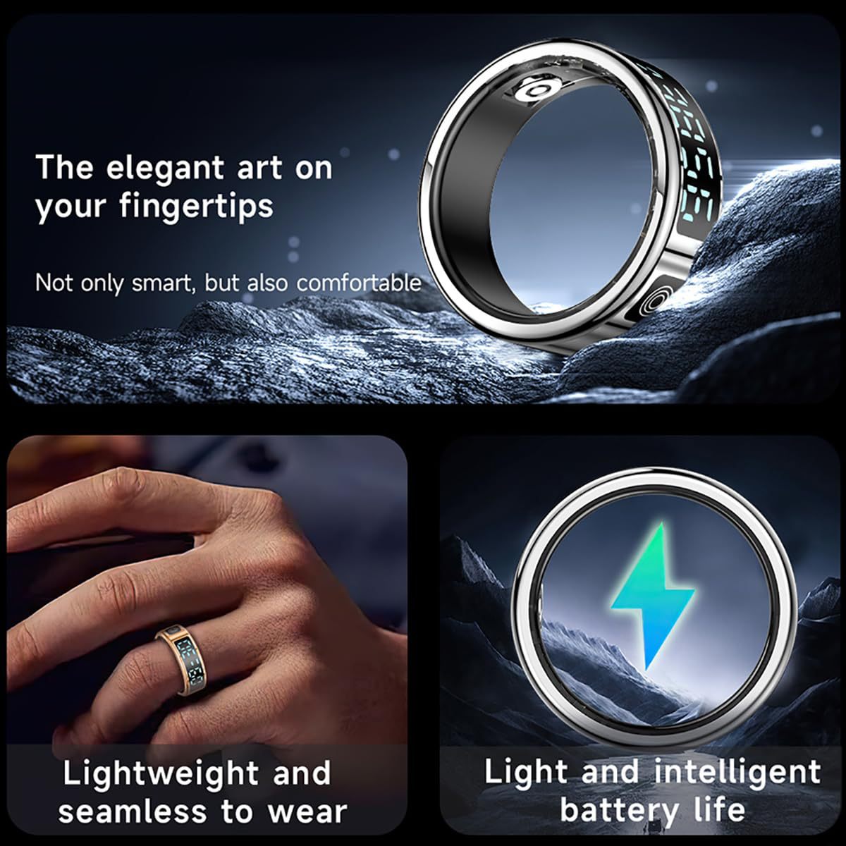 Smart Fitness Ring with Heart Rate, Sleep Monitor & Step Counter – Touch Screen for Android & iOS