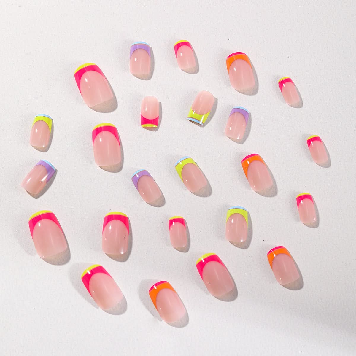 Rainbow French Colorful Tip Press-On Nails – Short Square Fake Nails
