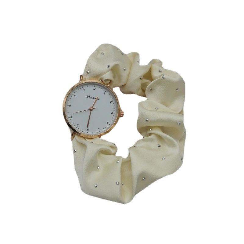Women’s Fashion Quartz Watch with Diamond Accents – Scrunchy Strap