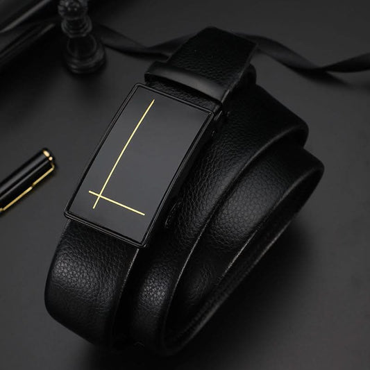 Men’s Automatic Gold Cross Pattern Buckle Belt – Imitation Leather