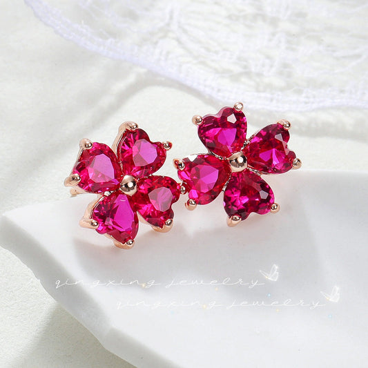 Red Corundum Heart Star Earrings – Luxury Korean Style Women’s Jewelry