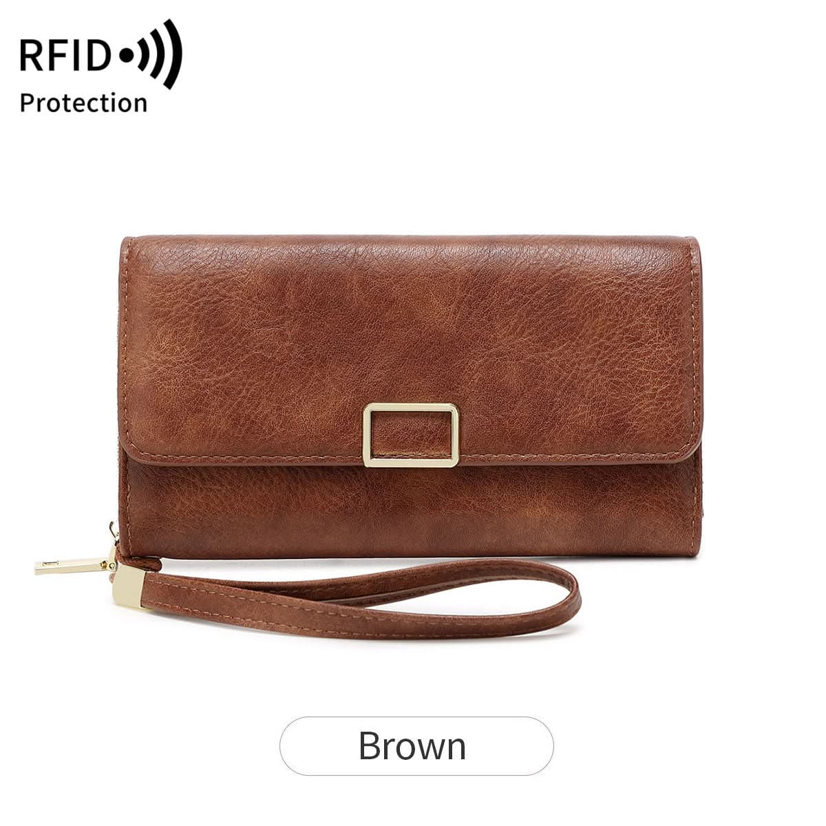 Women's RFID Blocking PU Leather Tri-Fold Wallet – Retro Clutch Bag