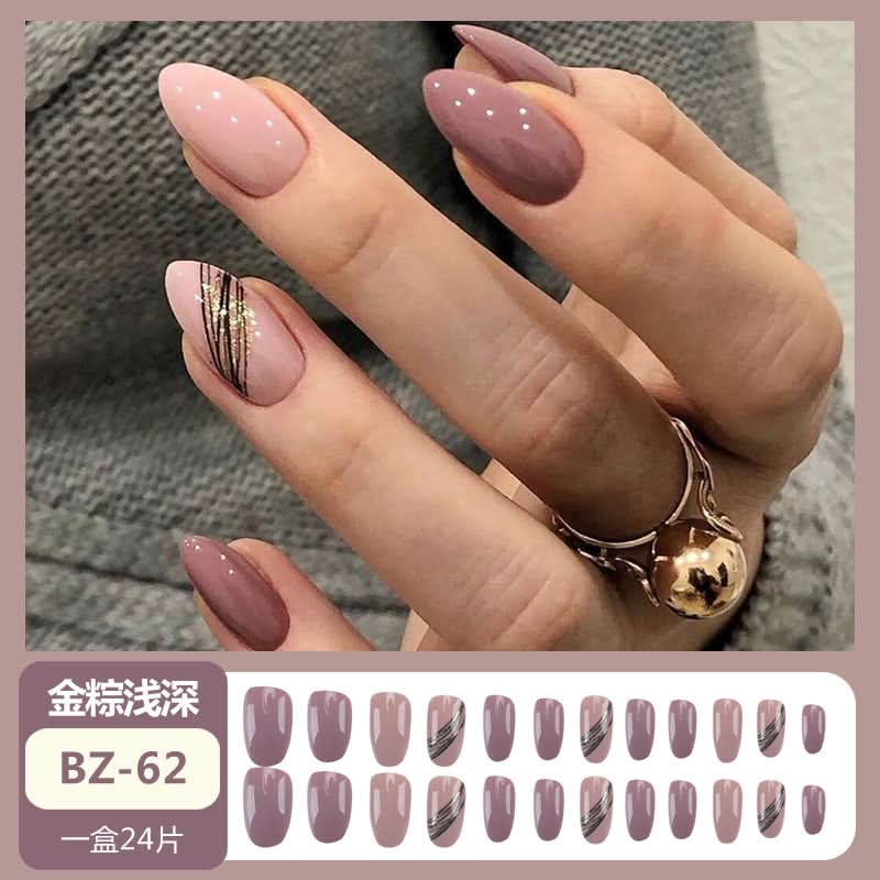 Almond-Shaped Press-On Nails – Short Brown Wearable Nail Art Set