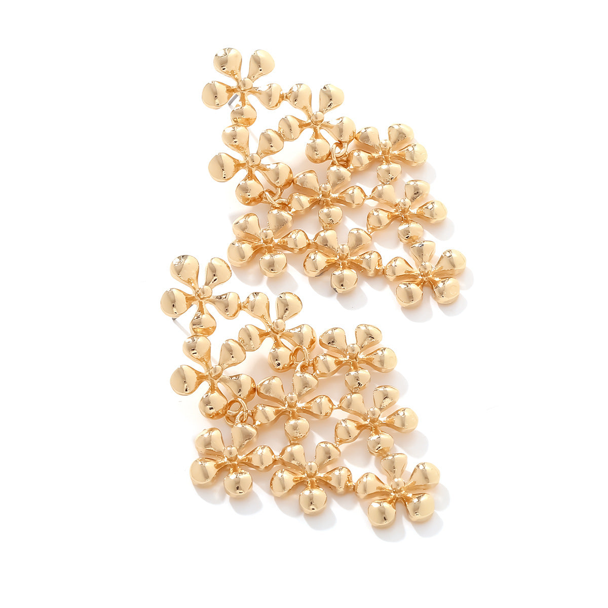 Vintage Floral Drop Earrings for Women – Gold Alloy Multi-Layer Statement Jewelry