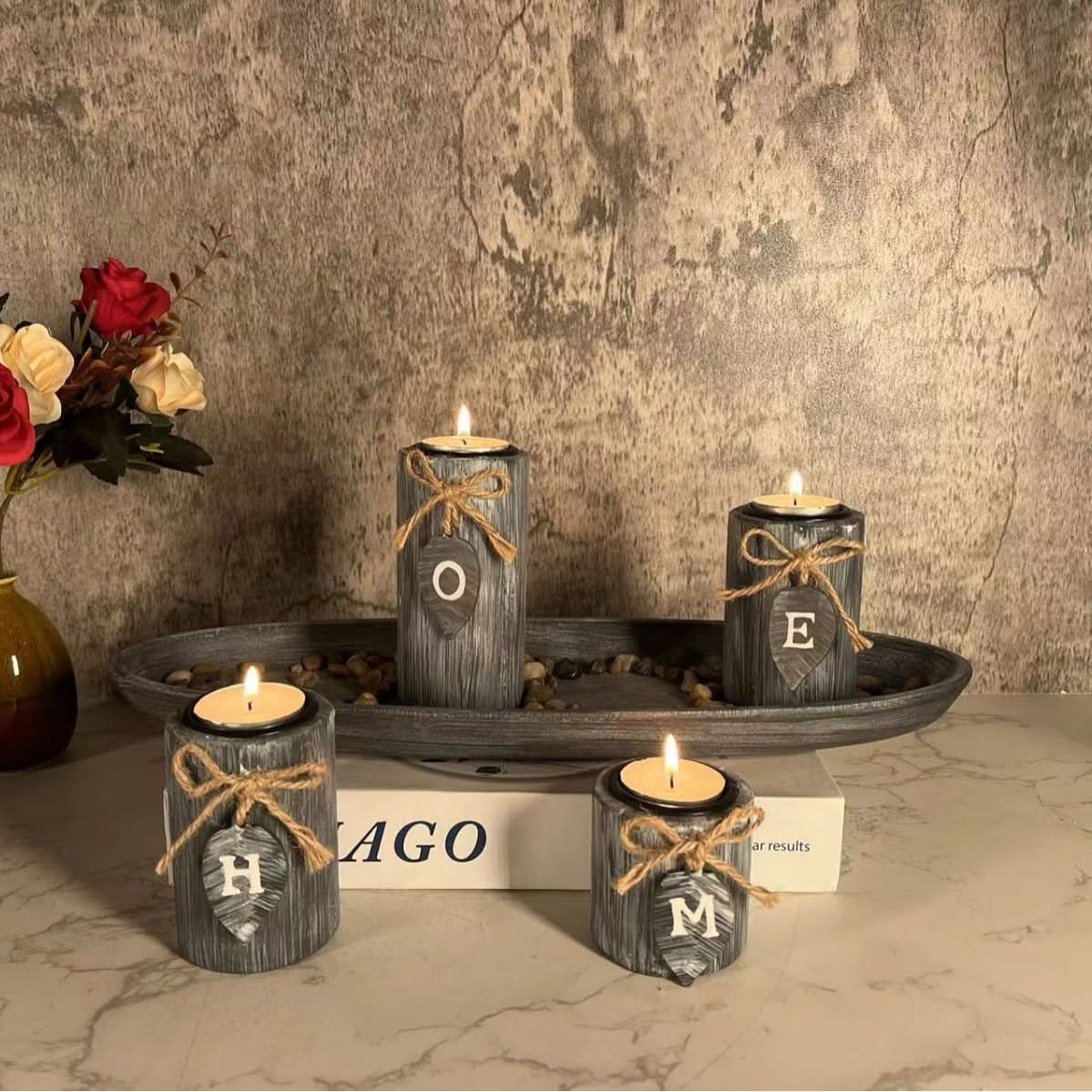 Creative Wooden HOME Candle Holder - Romantic Atmosphere Decoration