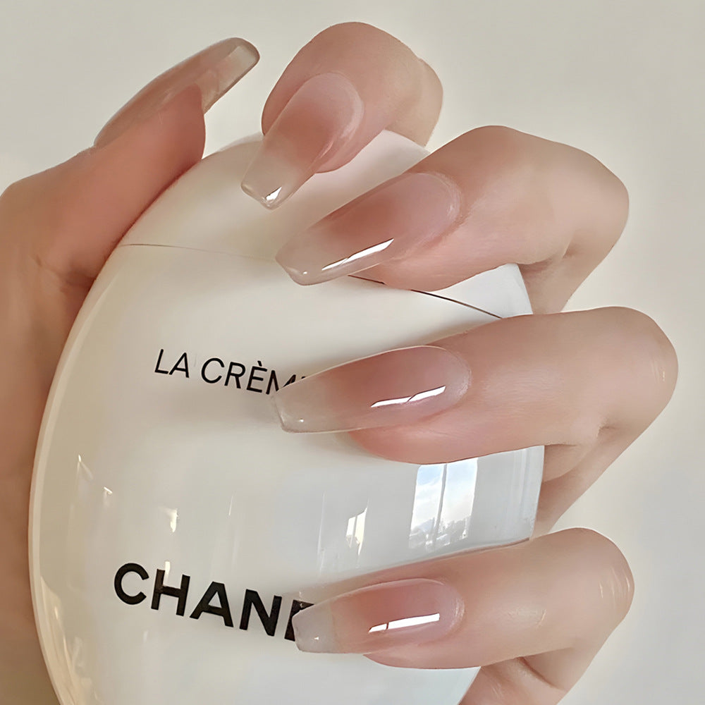 Transparent Ombre Press-On Nails – Long Square Acrylic Nail Set, Nude & Clear