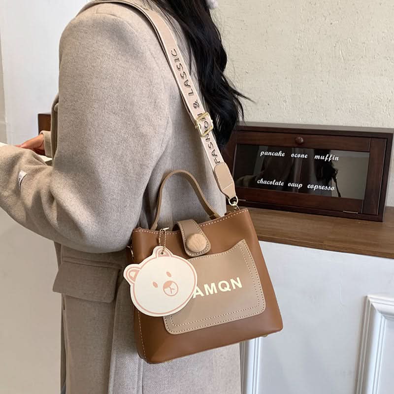 Women's Trendy Leather Bucket Bag – Crossbody & Shoulder Bag with Wide Strap