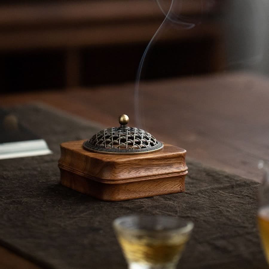 Incense Burner - Square Wooden Box with Hollow Design
