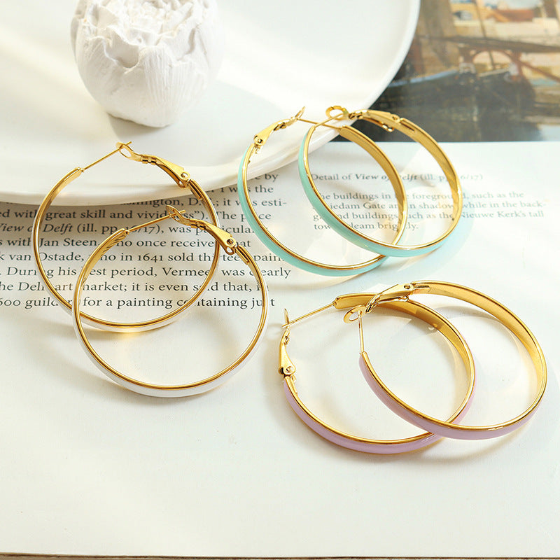 Three-Tone Geometric Hoop Earrings for Women – Elegant Titanium Steel Design