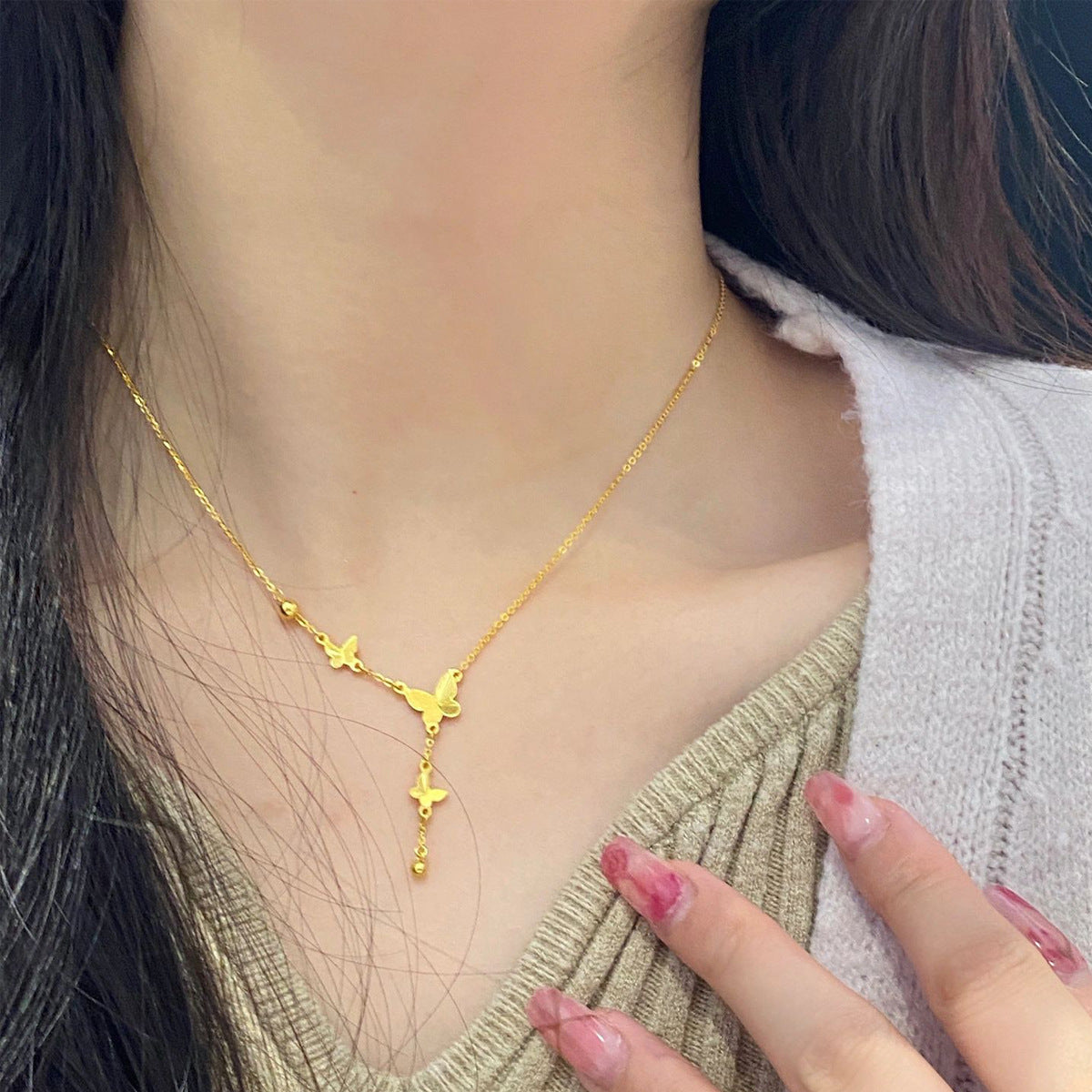 Butterfly Pendant Necklace – Titanium Steel Clavicle Chain for Women, Luxury Jewelry