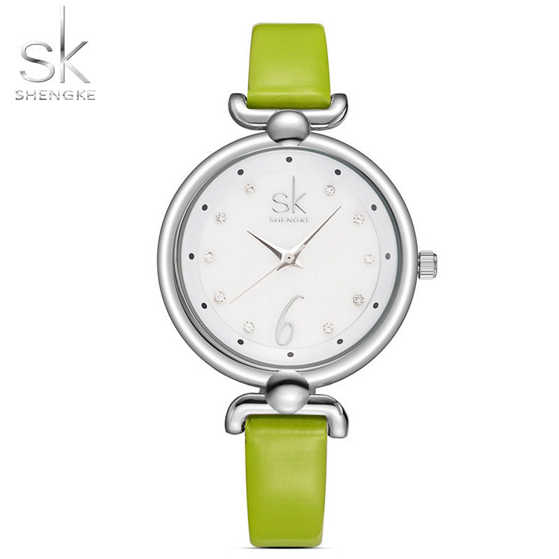 SK Women’s Quartz Watch with Rhinestones – Fashion Leather Strap Wristwatch