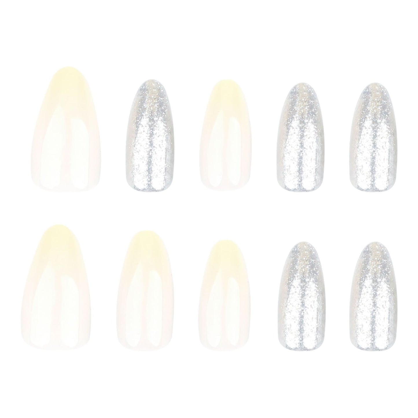 Silver Glitter Gradient Press-On Nails – Almond-Shaped False Nails