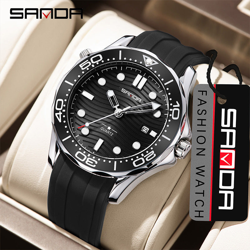 SANDA Men’s Silicone Quartz Watch – Casual Analog Wristwatch with Calendar & Luminous Display