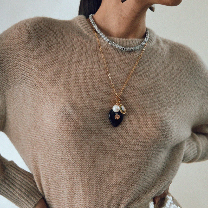 Colorful Star & Heart Pendant Necklace – Retro Copper Chain Jewelry for Women