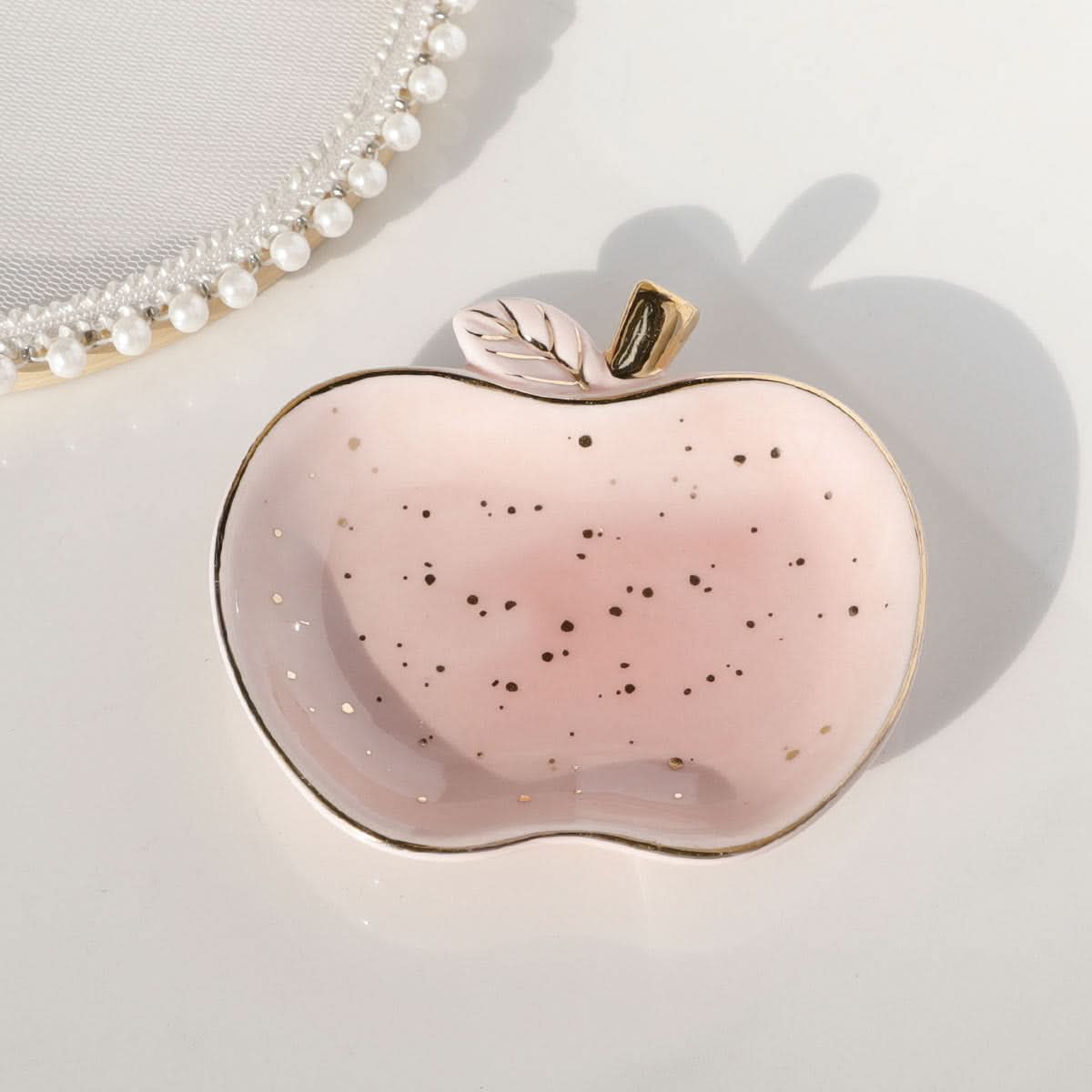Pink Apple-Shaped Ceramic Tray - Jewelry & Storage Tray (Set of 2 pcs.)