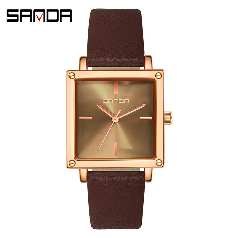 Sanda Women’s Leather Quartz Watch – Waterproof Small Dial Casual Fashion Watch