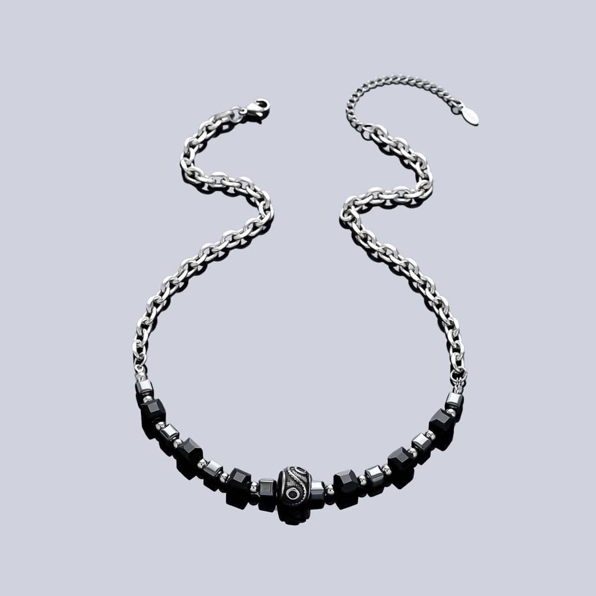 Men’s Trendy Square Beaded Necklace – Fashionable Geometric Chain