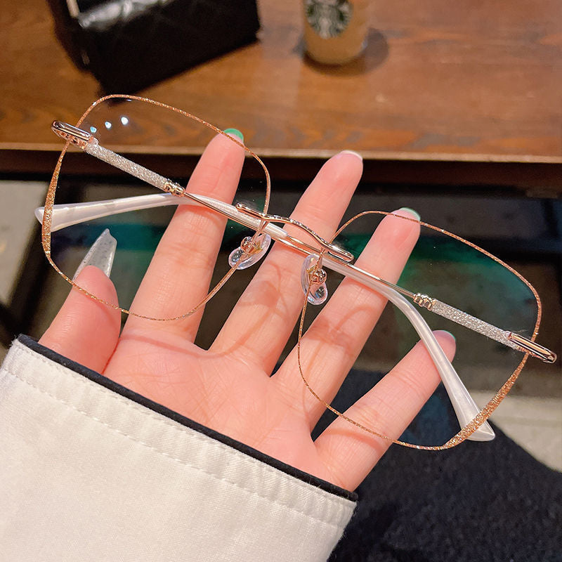 Frameless Anti-Blue Light Myopia Glasses – Fashion Commuting Square Eyewear for Adults