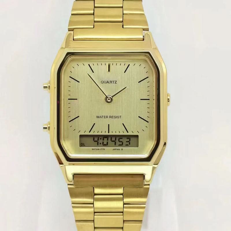 Men’s Classic Retro Golden Electronic Watch with Steel Band